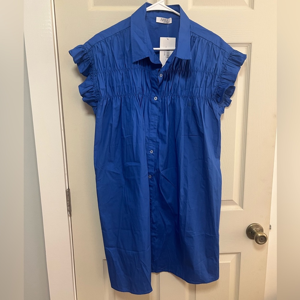 Avatar Blue Button-Front Shirt Dress